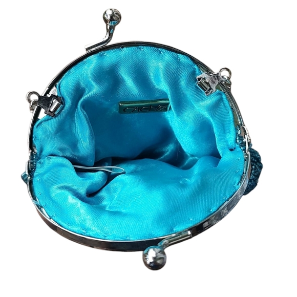 Caché Blue Beaded Evening Bag with Silver Chain - Picture 2 of 4